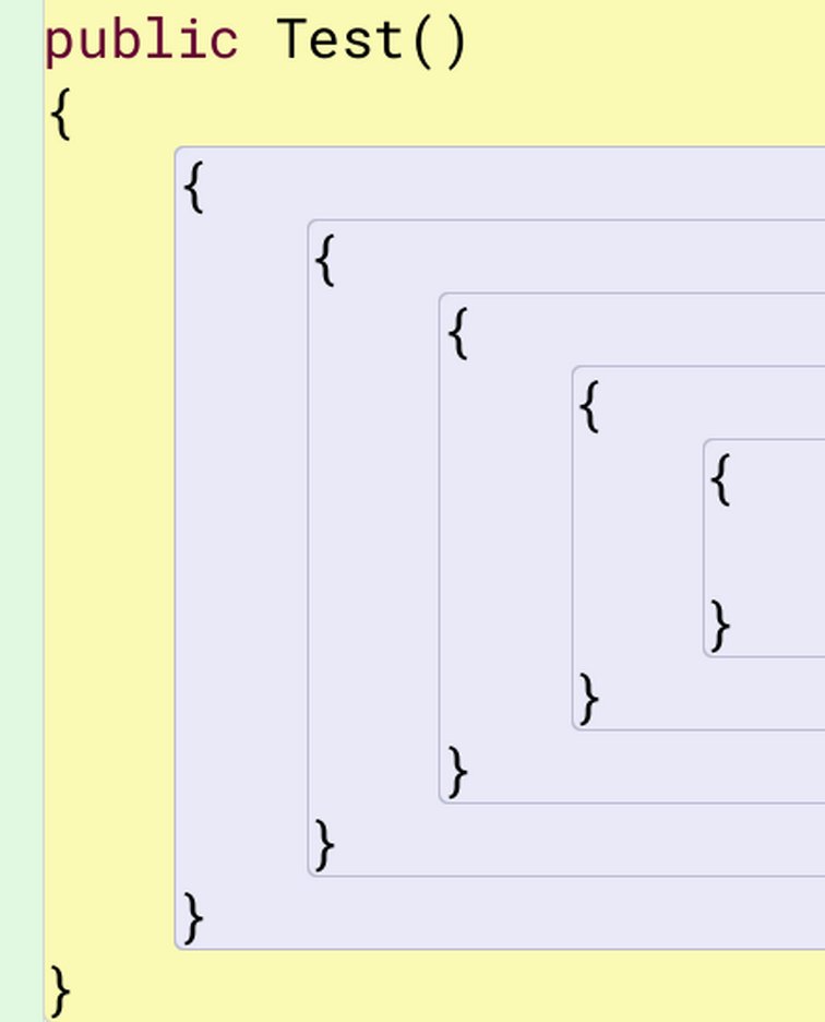 Vereinfachter Java-Code für Klammerschachtelung der Tiefe 5
